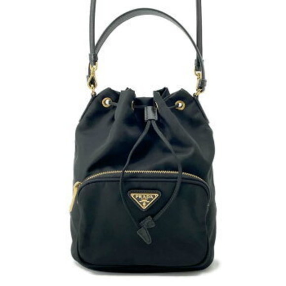 Prada Duet Drawstring Handbag Pochette Shoulder Bag Black s - Picture 1 of 8